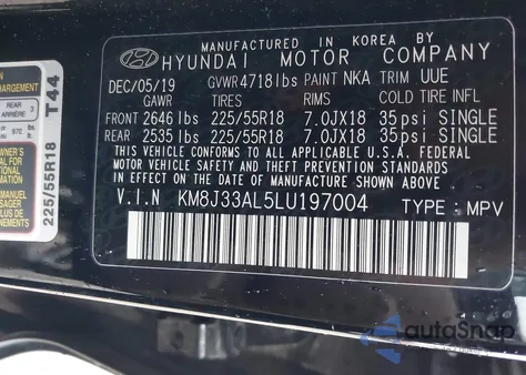 2020 Hyundai Tucson Limited из США, поврежденный, VIN KM8J33AL5LU197004